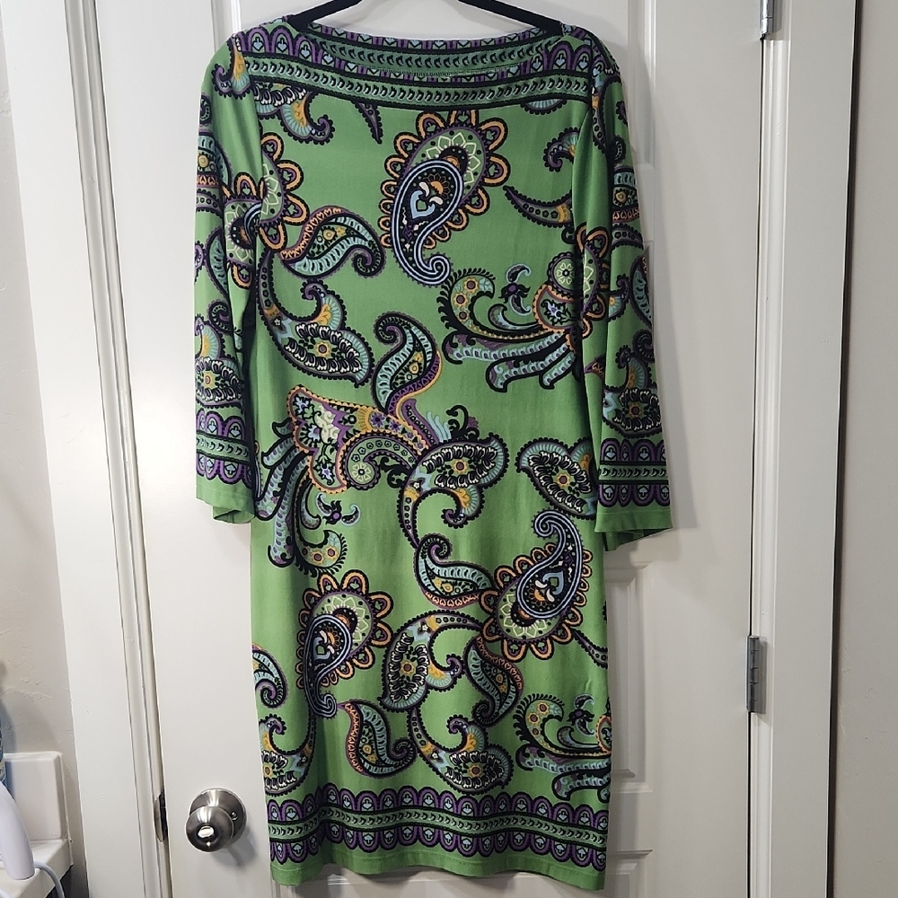 Beige by eci Green Paisley Long Sleeve Dress Size 10